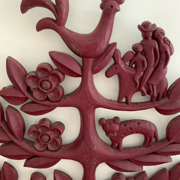 Vintage Syroco Red Tree of Life Wall Hanging - Picture 4 of 10